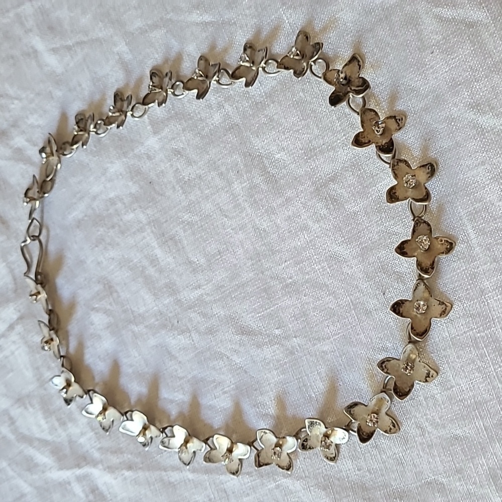 Sterling Silver & Crystals Hand Crafted Choker Necklace - Circum15" - Picture 5 of 6